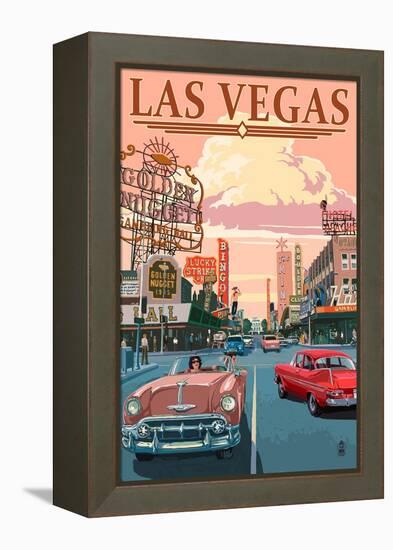 Las Vegas Old Strip Scene-Lantern Press-Framed Stretched Canvas