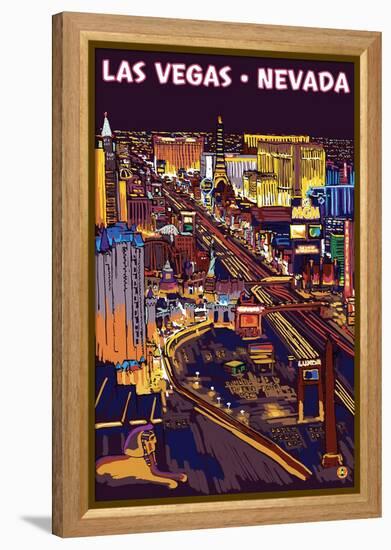 Las Vegas Strip at Night-Lantern Press-Framed Stretched Canvas