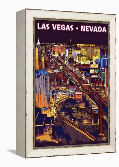 Las Vegas Strip at Night-Lantern Press-Framed Stretched Canvas