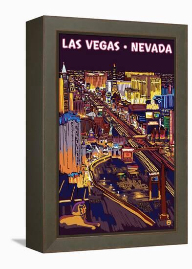 Las Vegas Strip at Night-Lantern Press-Framed Stretched Canvas