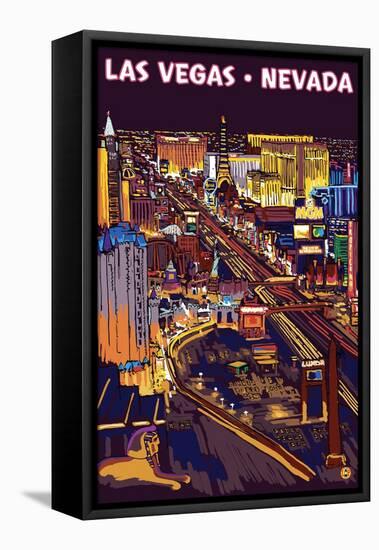 Las Vegas Strip at Night-Lantern Press-Framed Stretched Canvas