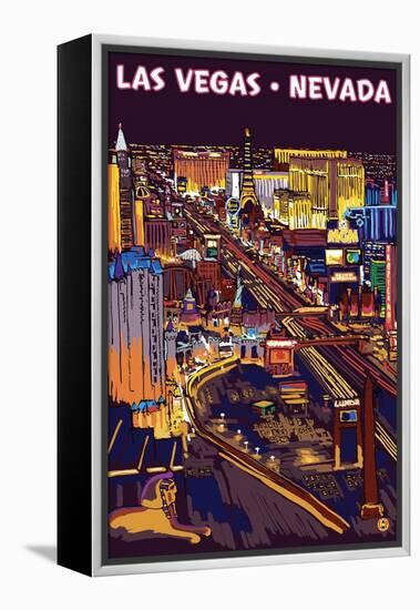 Las Vegas Strip at Night-Lantern Press-Framed Stretched Canvas