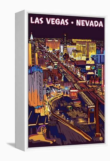 Las Vegas Strip at Night-Lantern Press-Framed Stretched Canvas