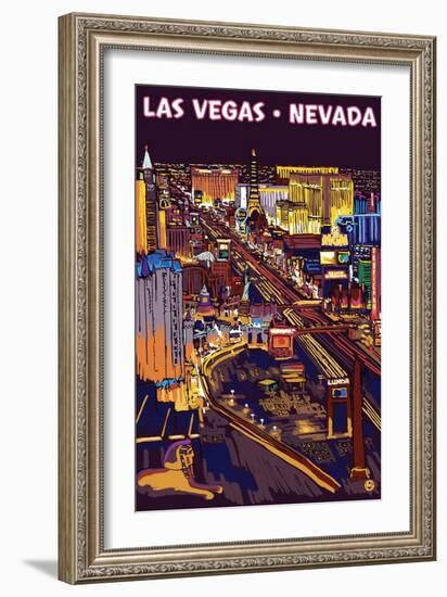 Las Vegas Strip at Night-Lantern Press-Framed Art Print