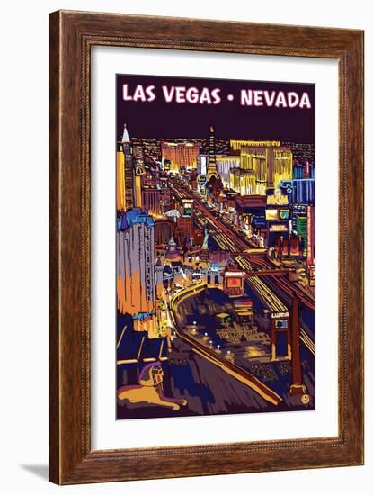 Las Vegas Strip at Night-Lantern Press-Framed Art Print