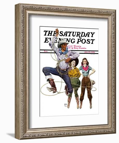 "Lasso Tricks," Saturday Evening Post Cover, July 29, 1939-Floyd Davis-Framed Giclee Print