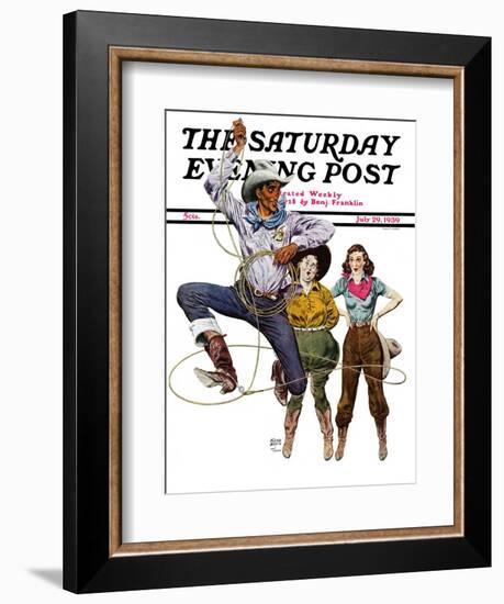 "Lasso Tricks," Saturday Evening Post Cover, July 29, 1939-Floyd Davis-Framed Giclee Print