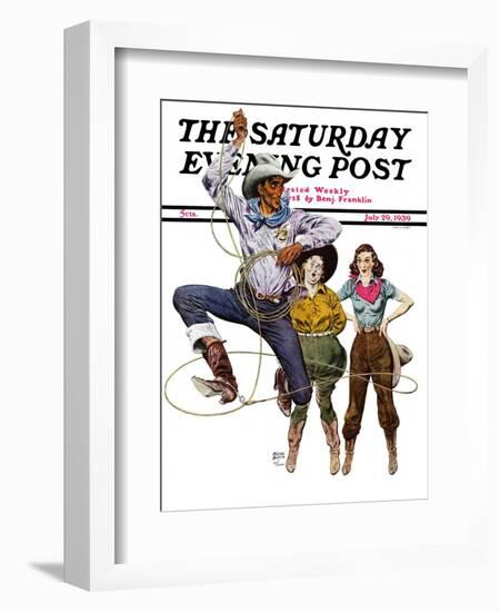 "Lasso Tricks," Saturday Evening Post Cover, July 29, 1939-Floyd Davis-Framed Giclee Print