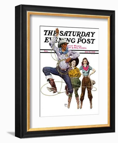 "Lasso Tricks," Saturday Evening Post Cover, July 29, 1939-Floyd Davis-Framed Giclee Print