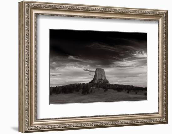 Last Light On Devils Tower BW-Steve Gadomski-Framed Photographic Print