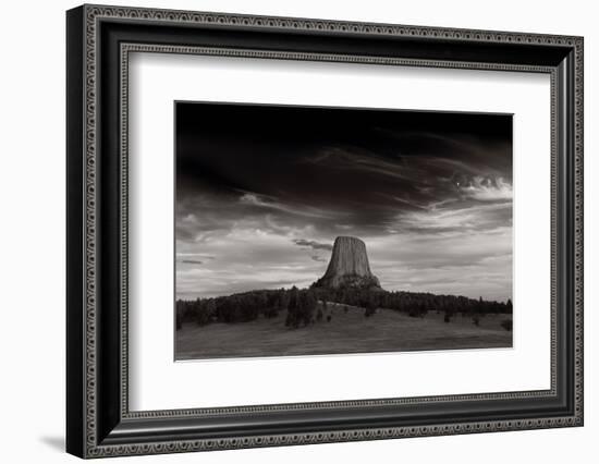 Last Light On Devils Tower BW-Steve Gadomski-Framed Photographic Print