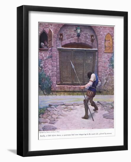 Lastly a Little before Dawn, a Spearman Has Come Staggering to the Moat Side, Pierced by Arrows, 19-Newell Convers Wyeth-Framed Giclee Print