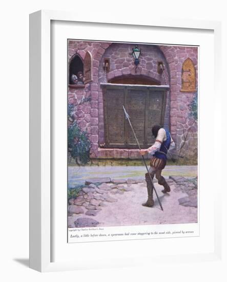 Lastly a Little before Dawn, a Spearman Has Come Staggering to the Moat Side, Pierced by Arrows, 19-Newell Convers Wyeth-Framed Giclee Print