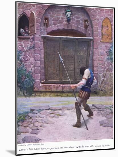Lastly a Little before Dawn, a Spearman Has Come Staggering to the Moat Side, Pierced by Arrows, 19-Newell Convers Wyeth-Mounted Giclee Print
