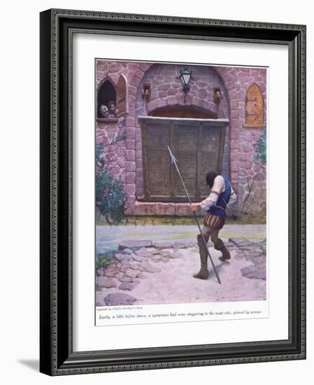 Lastly a Little before Dawn, a Spearman Has Come Staggering to the Moat Side, Pierced by Arrows, 19-Newell Convers Wyeth-Framed Giclee Print