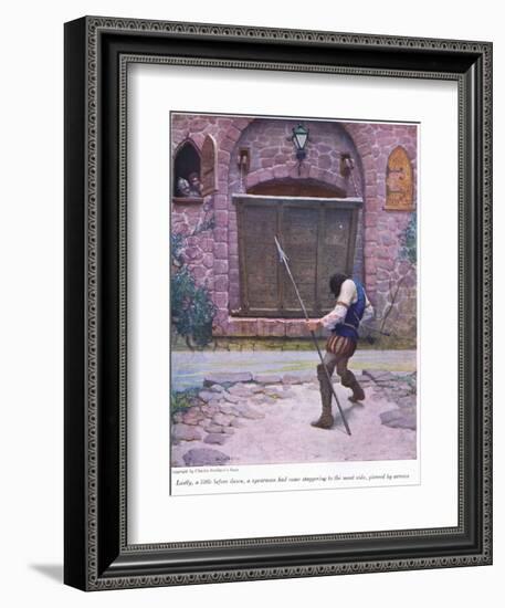 Lastly a Little before Dawn, a Spearman Has Come Staggering to the Moat Side, Pierced by Arrows, 19-Newell Convers Wyeth-Framed Giclee Print