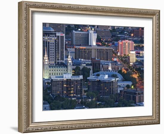Late Afternoon Light on Mormon Temple Square, Salt Lake Temple and Tabernacle, Salt Lake City-Dennis Flaherty-Framed Photographic Print