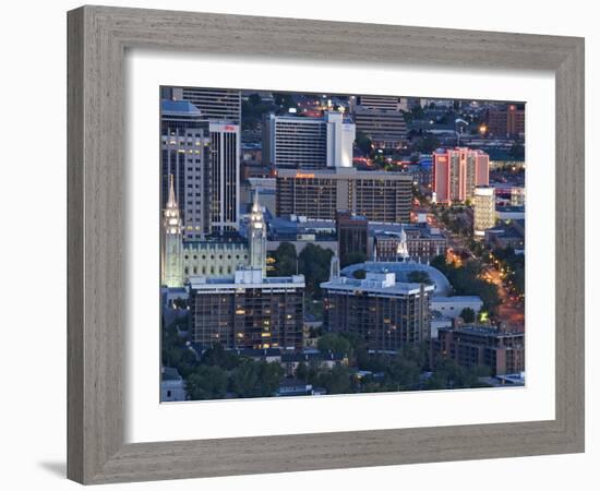 Late Afternoon Light on Mormon Temple Square, Salt Lake Temple and Tabernacle, Salt Lake City-Dennis Flaherty-Framed Photographic Print