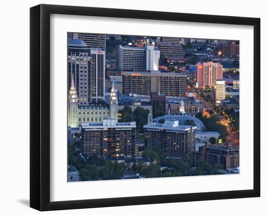 Late Afternoon Light on Mormon Temple Square, Salt Lake Temple and Tabernacle, Salt Lake City-Dennis Flaherty-Framed Photographic Print