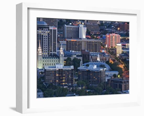 Late Afternoon Light on Mormon Temple Square, Salt Lake Temple and Tabernacle, Salt Lake City-Dennis Flaherty-Framed Photographic Print