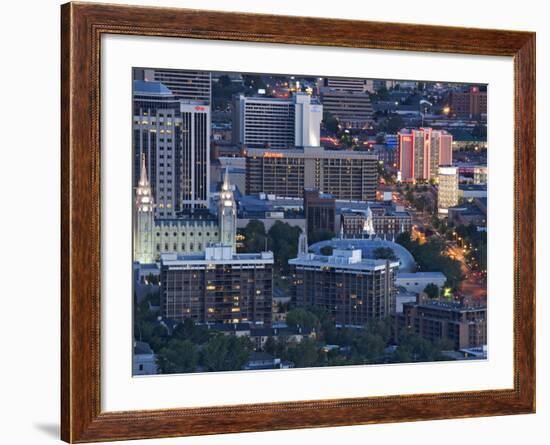 Late Afternoon Light on Mormon Temple Square, Salt Lake Temple and Tabernacle, Salt Lake City-Dennis Flaherty-Framed Photographic Print