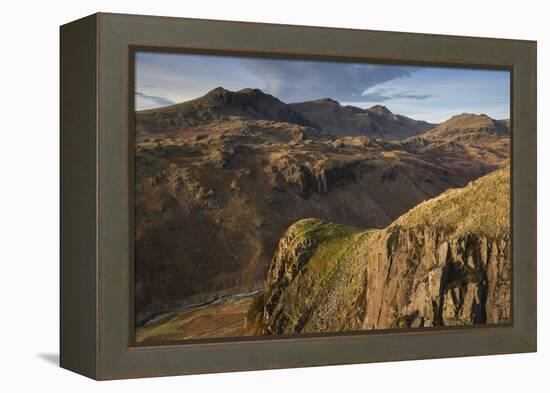 Late evening light on the Scafells from above Hardknott Fort, Lake District National Park, Cumbria,-Jon Gibbs-Framed Premier Image Canvas