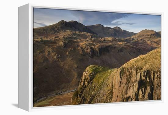 Late evening light on the Scafells from above Hardknott Fort, Lake District National Park, Cumbria,-Jon Gibbs-Framed Premier Image Canvas