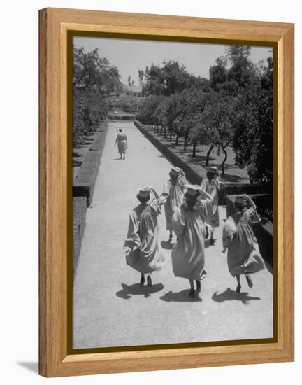 Late For Graduation, Five Seniors Holding on to Their Caps and Race to the Ceremony-Ed Clark-Framed Premier Image Canvas