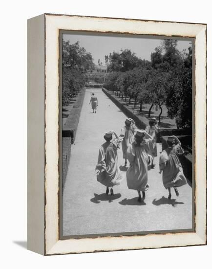 Late For Graduation, Five Seniors Holding on to Their Caps and Race to the Ceremony-Ed Clark-Framed Premier Image Canvas