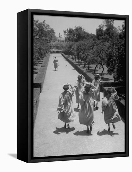 Late For Graduation, Five Seniors Holding on to Their Caps and Race to the Ceremony-Ed Clark-Framed Premier Image Canvas