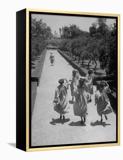 Late For Graduation, Five Seniors Holding on to Their Caps and Race to the Ceremony-Ed Clark-Framed Premier Image Canvas