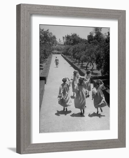 Late For Graduation, Five Seniors Holding on to Their Caps and Race to the Ceremony-Ed Clark-Framed Photographic Print