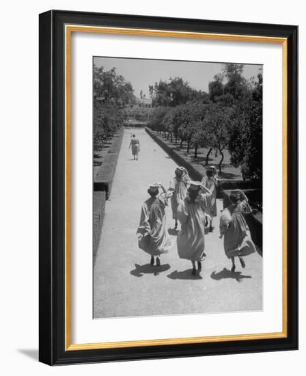 Late For Graduation, Five Seniors Holding on to Their Caps and Race to the Ceremony-Ed Clark-Framed Photographic Print