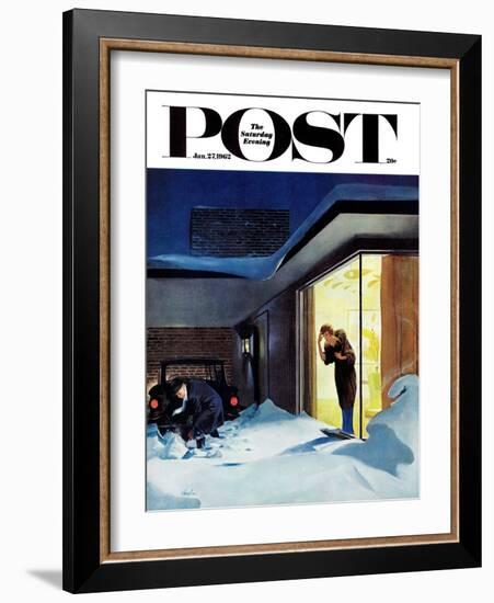 "Late for Party Due to Snow," Saturday Evening Post Cover, January 27, 1962-George Hughes-Framed Giclee Print