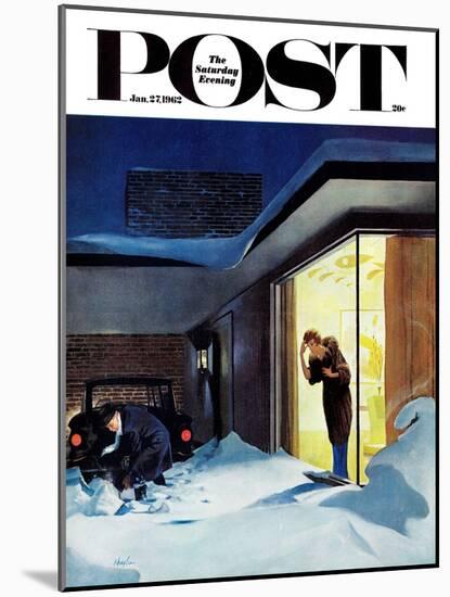 "Late for Party Due to Snow," Saturday Evening Post Cover, January 27, 1962-George Hughes-Mounted Giclee Print