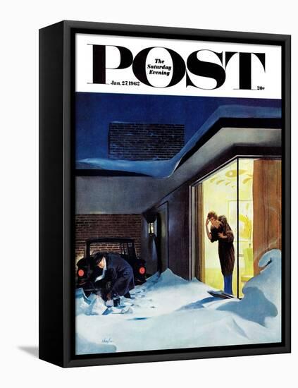 "Late for Party Due to Snow," Saturday Evening Post Cover, January 27, 1962-George Hughes-Framed Premier Image Canvas