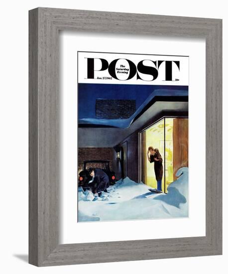 "Late for Party Due to Snow," Saturday Evening Post Cover, January 27, 1962-George Hughes-Framed Giclee Print