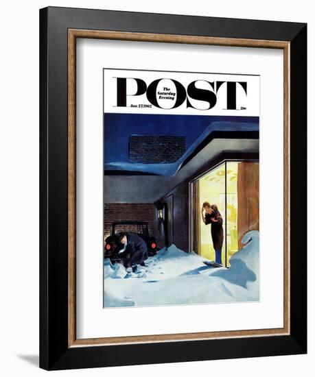 "Late for Party Due to Snow," Saturday Evening Post Cover, January 27, 1962-George Hughes-Framed Giclee Print