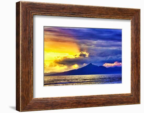 Late sunset view of Mount Agung volcano on the island of Bali, Indonesia.-Greg Johnston-Framed Photographic Print