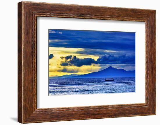 Late sunset view of Mount Agung volcano on the island of Bali, Indonesia.-Greg Johnston-Framed Photographic Print