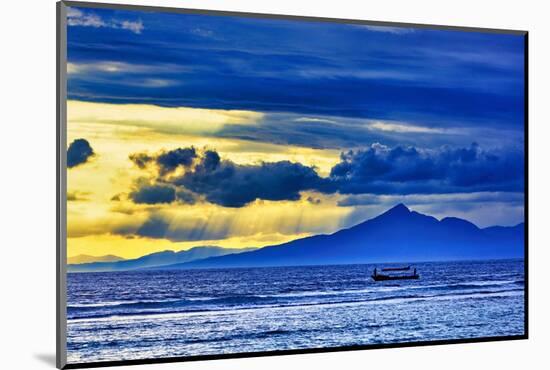 Late sunset view of Mount Agung volcano on the island of Bali, Indonesia.-Greg Johnston-Mounted Photographic Print