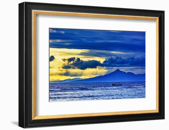 Late sunset view of Mount Agung volcano on the island of Bali, Indonesia.-Greg Johnston-Framed Photographic Print