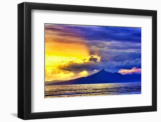 Late sunset view of Mount Agung volcano on the island of Bali, Indonesia.-Greg Johnston-Framed Photographic Print