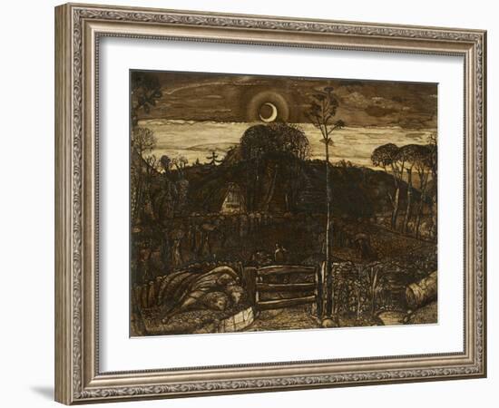 Late Twilight, 1825 (Pen and Dark Brown Ink with Brush in Sepia Mixed with Gum Arabic; Varnished)-Samuel Palmer-Framed Giclee Print
