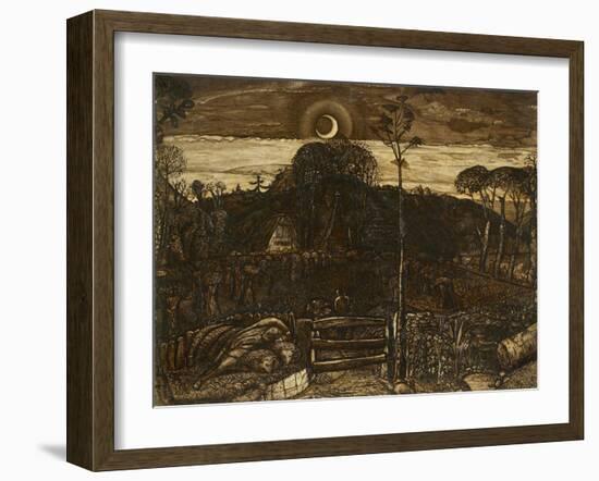 Late Twilight, 1825 (Pen and Dark Brown Ink with Brush in Sepia Mixed with Gum Arabic; Varnished)-Samuel Palmer-Framed Giclee Print