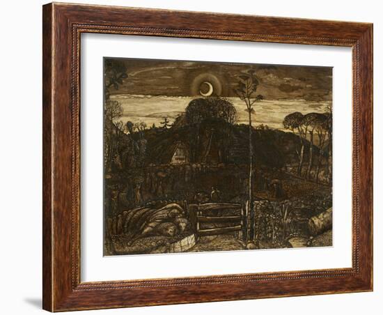 Late Twilight, 1825 (Pen and Dark Brown Ink with Brush in Sepia Mixed with Gum Arabic; Varnished)-Samuel Palmer-Framed Giclee Print