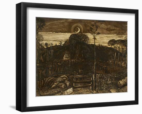 Late Twilight, 1825 (Pen and Dark Brown Ink with Brush in Sepia Mixed with Gum Arabic; Varnished)-Samuel Palmer-Framed Giclee Print