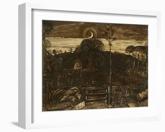 Late Twilight, 1825 (Pen and Dark Brown Ink with Brush in Sepia Mixed with Gum Arabic; Varnished)-Samuel Palmer-Framed Giclee Print