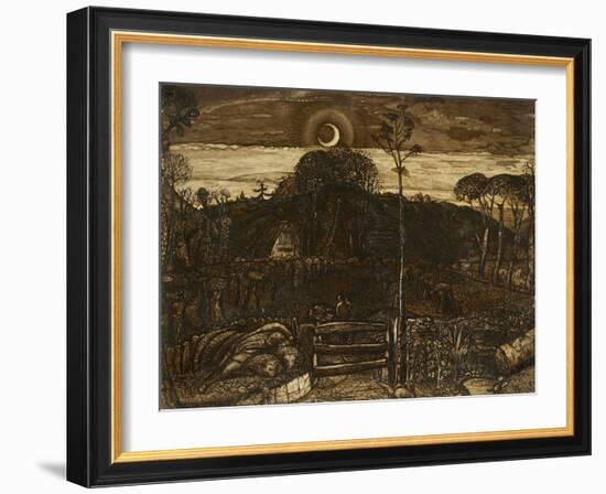 Late Twilight, 1825 (Pen and Dark Brown Ink with Brush in Sepia Mixed with Gum Arabic; Varnished)-Samuel Palmer-Framed Giclee Print