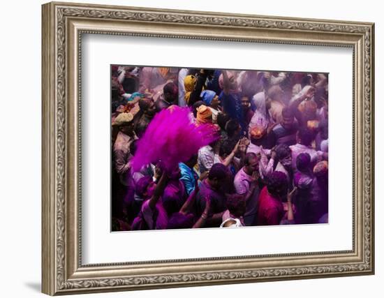 Lathmar Holi Celebrations in Bankei Bihari Temple, Vrindavan, Braj, Uttar Pradesh, India, Asia-Ben Pipe-Framed Photographic Print